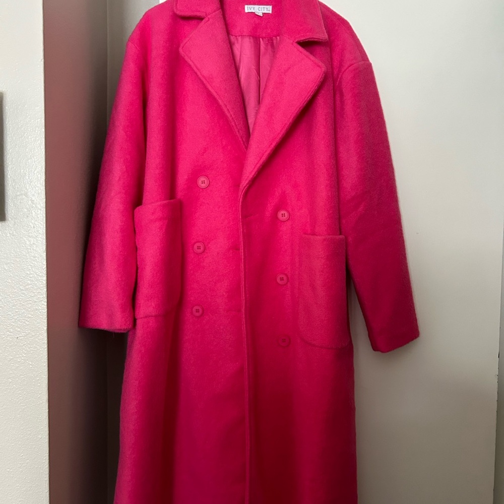 Vibrant Pink Double-Breasted Coat